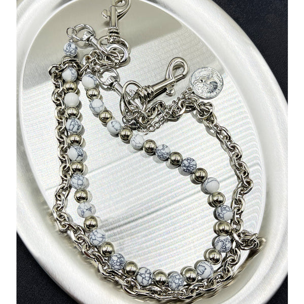 White Turquoise Beaded Wallet Chain Ball Wallet Chain Double Wallet Chain - iChainWallets