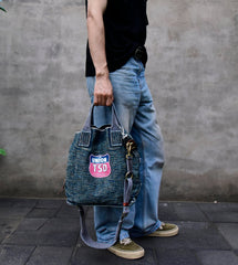 Blue Jean Vertical Tote Bag Denim Tote Handbag Denim Tote Bag Blue Denim Tote Shoulder Bag - Feltify