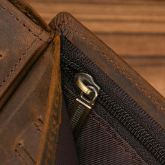 Brown Leather Vertical Wallet with Buckle 