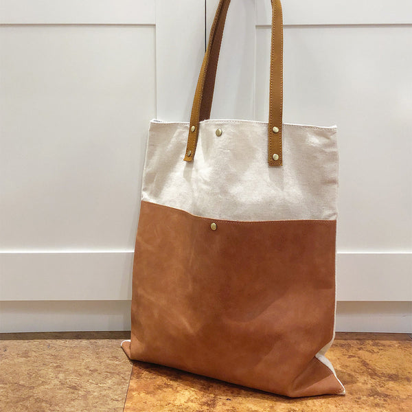 White&Brown Canvas Tote Bag