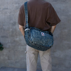 Vintage Blue Denim Messnger Bag Denim Crossbody Bag for Men Womens Jeans Shoulder Bag - Feltify