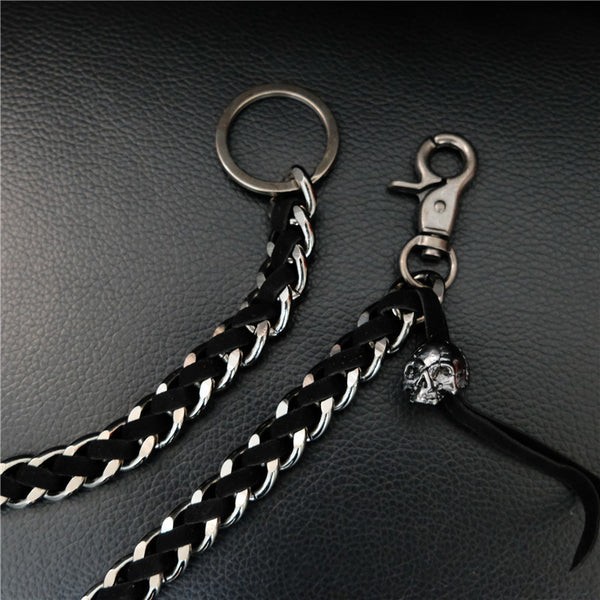 cool keychain Cool Metal Braided Leather Wallet Chain Black Wallet Chain Skull Wallet Chain