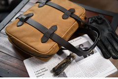 Mens Army Green Canvas Small iPad Handbag Khaki Canvas Mini Briefcase Handbags for Men