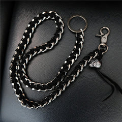 cool keychains Cool Metal Braided Leather Wallet Chain Black Wallet Chain Skull Wallet Chain