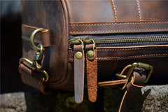 Brown Leather Barrel Crossbody Bag Mens Barrel Leather Bag Small Barrel Shoulder Bag - iwalletsmen