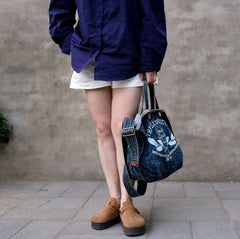 Blue Denim Tote Handbag Denim Tote Bag Blue Denim Tote Shoulder Bag Jean Tote Bag - Feltify