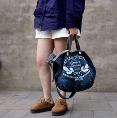 Blue Denim Tote Handbag Denim Tote Bag Blue Denim Tote Shoulder Bag Jean Tote Bag - Feltify