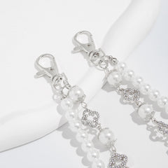 Pearl Wallet Chain Womens Flower Double Wallet Chain Silver Beaded Wallet Chain for Women - iChainWallets