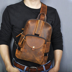 Large Leather Sling Bag for Big Guys - Back View