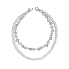 Pearl Wallet Chain Womens Flower Double Wallet Chain Silver Beaded Wallet Chain for Women - iChainWallets