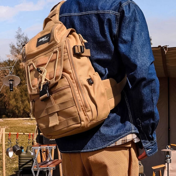 Khaki Tactical Canvas sling bag for big guys,