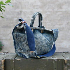 Blue Denim Tote Handbag Washed Denim Tote Bag Stone Washed Denim Tote Shoulder Bag - Feltify