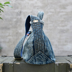 Blue Denim Tote Handbag Washed Denim Tote Bag Stone Washed Denim Tote Shoulder Bag - Feltify