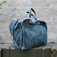 Blue Denim Tote Handbag Washed Denim Tote Bag Stone Washed Denim Tote Shoulder Bag - Feltify