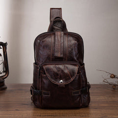 Large Leather Sling Bag for Big Guys - Top Handle