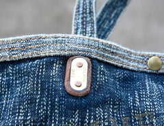 Blue Denim Tote Handbag Washed Denim Tote Bag Stone Washed Denim Tote Shoulder Bag - Feltify