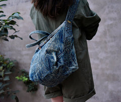 Blue Denim Tote Handbag Washed Denim Tote Bag Stone Washed Denim Tote Shoulder Bag - Feltify