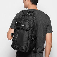 Black Oxford Backpack for Big Man - Worn Back View