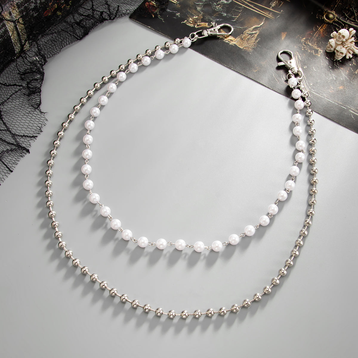 Pearl Wallet Chain for Women Womens Ball Wallet Chain Double Wallet Chain - iChainWallets