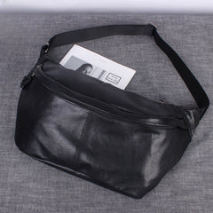 Black Leather Mens Large Sling Bag 