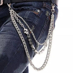 Mens Silver Three Layers Pants Chains Silver Cool Three Biker Wallet Chain For Men