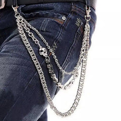 Cool Mens Silver Three Layers Pants Chains Silver Badass Three Biker Wallet Chain For Men