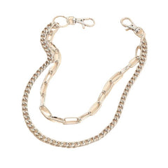 Cute Womens Silver Double Layers Pants Chain Silver Double Biker Wallet Chains With Big Ring For Women