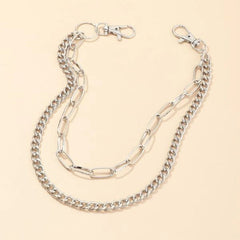 Cute Womens Silver Double Layers Pants Chains Silver Double Biker Wallet Chain With Big Ring For Women