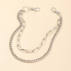 Cute Womens Silver Double Layers Pants Chain Silver Double Biker Wallet Chains With Big Ring For Women