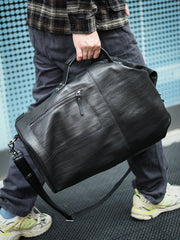 Huge Black Leather Barrel Sling Bag For Men