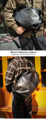 Black Leather Extra Large Sling Bag For Men