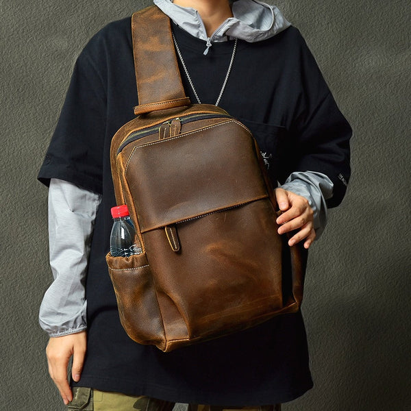 Large Sling Bag For Men Large Leather Mens Sling Bag - Front View