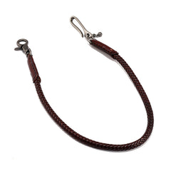 Brown Leather Braided Biker Wallet Chain Handmade Leather Pants Chain For Men