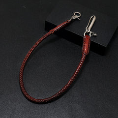 Coffee Leather Braided Biker Wallet Chain Handmade Leather Pants Chain For Men