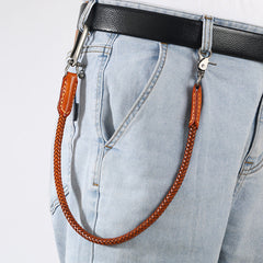 Leather Braided Biker Wallet Chains Handmade Leather Pants Chain For Men