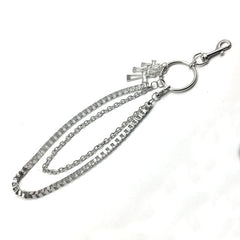 Mens Silver Double Layers Pants Chains With Cross Silver Cool Double Biker Wallet Chain For Men