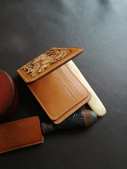 Floral Leather Wallet ID Holder Wallet Mens Wallet with ID Window Floral Wallet - iwalletsmen