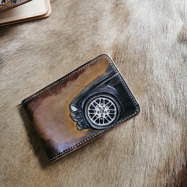 Car leather card case id wallet?Tooled Leather Wallet?id holder wallet?id card wallet