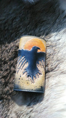 Crow Tooled Leather Key Wallet Key Holders with Card Holder Crow Leather Key Wallets - iwalletsmen