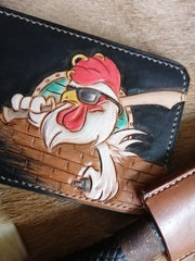 Tooled Leather Wallet Rooster Wallet with ID Window Mens Wallet with ID Window Rooster Wallet