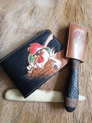 Tooled Leather Wallet Rooster Wallet with ID Window Cock Leather Wallet ID Holder Wallet Mens Wallet with ID Window Rooster Wallet