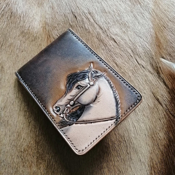 Horse leather card case id wallet?Tooled Leather Wallet?id holder wallet?id card wallet