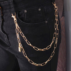 Cute Mens Brass Double Layers Pants Chains With Lock Silver Double Biker Wallet Chain For Women