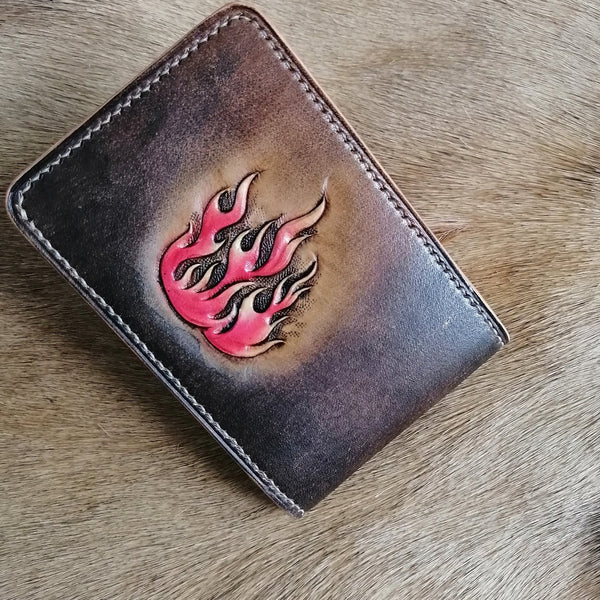 Fire leather card case id wallet?Tooled Leather Wallet?id holder wallet?id card wallet