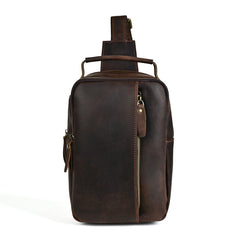 Brown Leather Sling Bag for Men Full Grain Leather Sling Bag - iwalletsmen