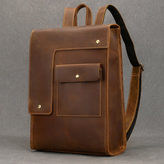 Crazy Horse Leather Backpack Mens 17L Brown Leather Backpack for Men - iwalletsmen