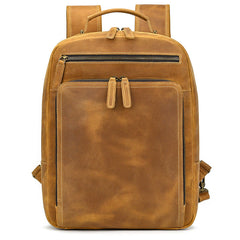 Camel Crazy Horse Leather Backpack Mens Large Tan Leather Backpack for Men - iwalletsmen