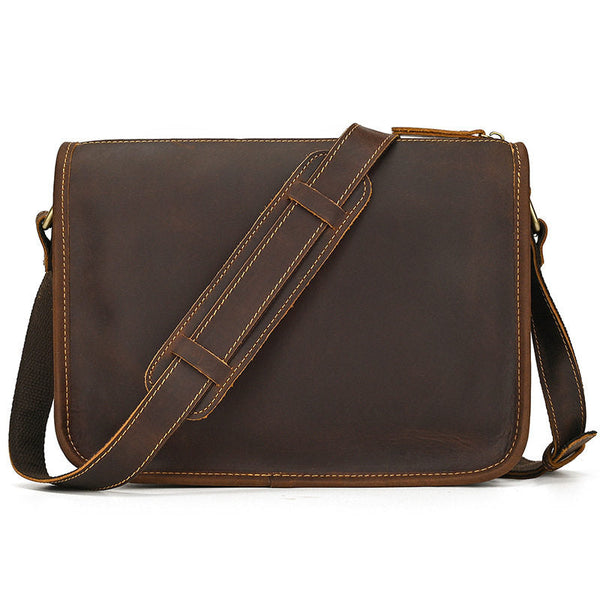 Dark Brown Vintage Leather Messenger Bag 