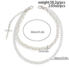 Pearl Wallet Chain Double Wallet Chain with Cross - iChainWallets