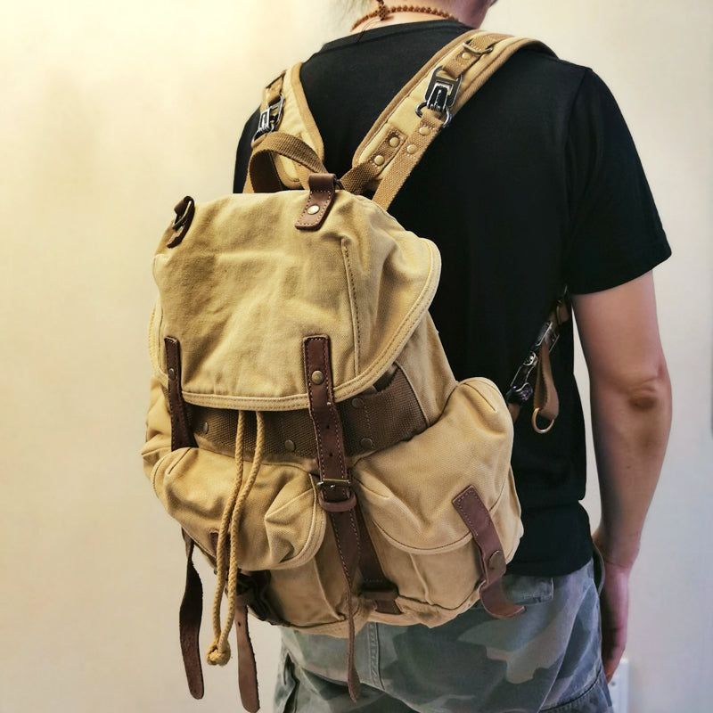 Army Green Canvas Travel Backpack for Men Canvas EDC Backpack Mens Canvas Hiking Backpack